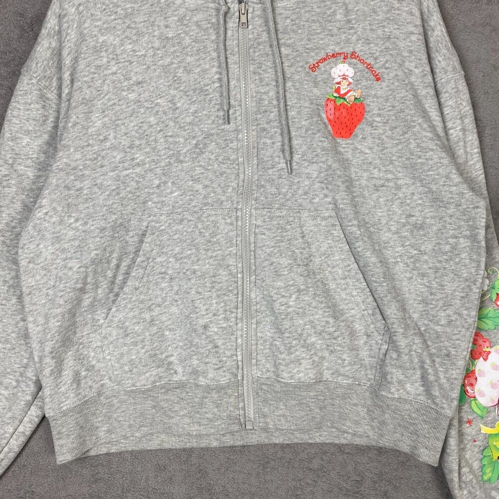 Strawberry Shortcake Hoodie Women Large Gray Graphic Full Zip Long Sleeve Active - Picture 7 of 16